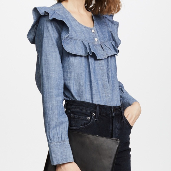 madewell denim ruffle top